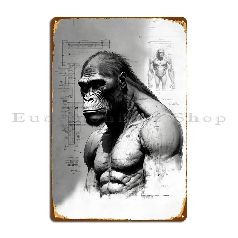 Ape Muscle Man Metal Sign Bar Design مضحك المرآب تصميم تين تسجيل ملصق #1