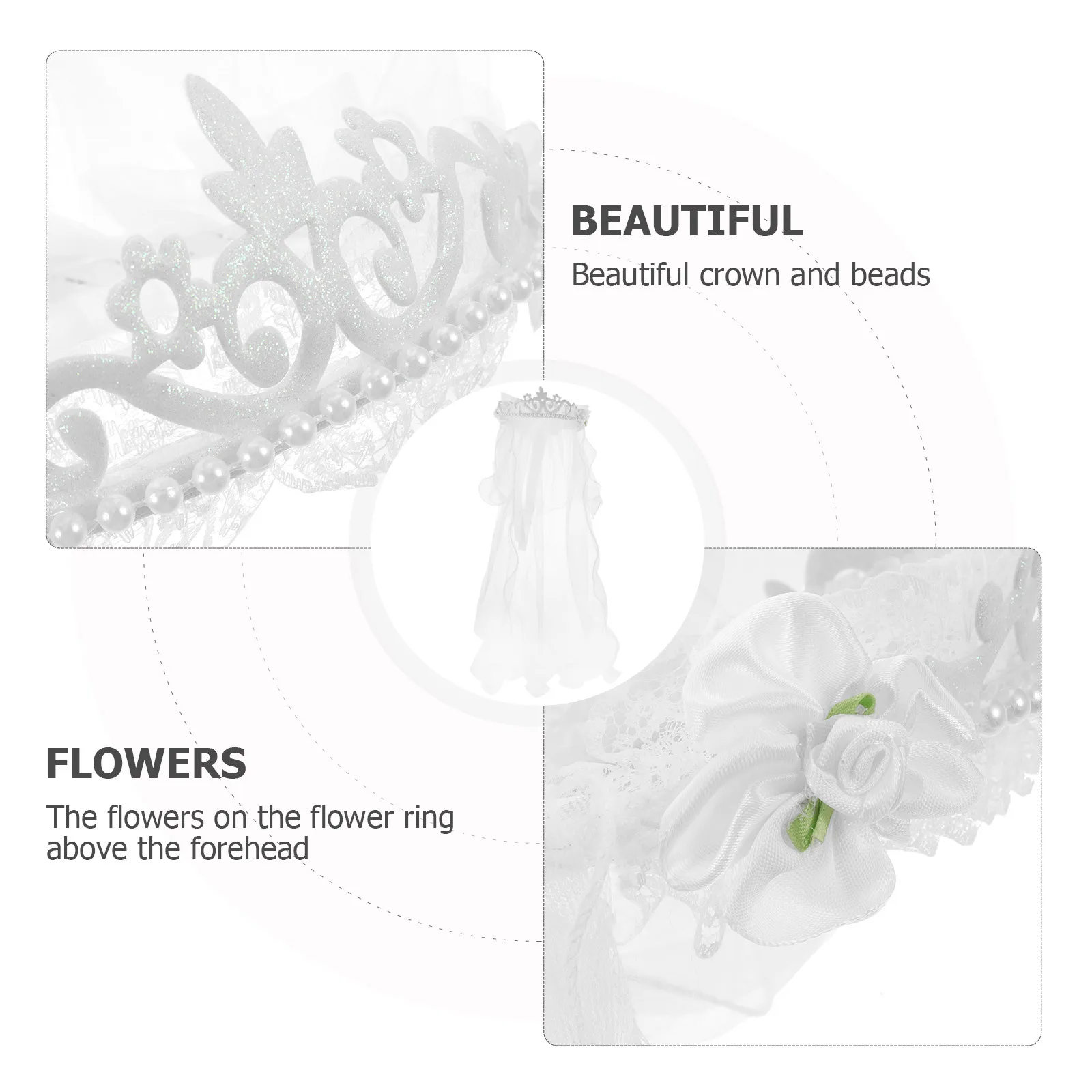

Delicate Flower Crown Hair Wreath Double Lace Tulle Veil for Wedding Communion Party Wedding Headdress White Veil