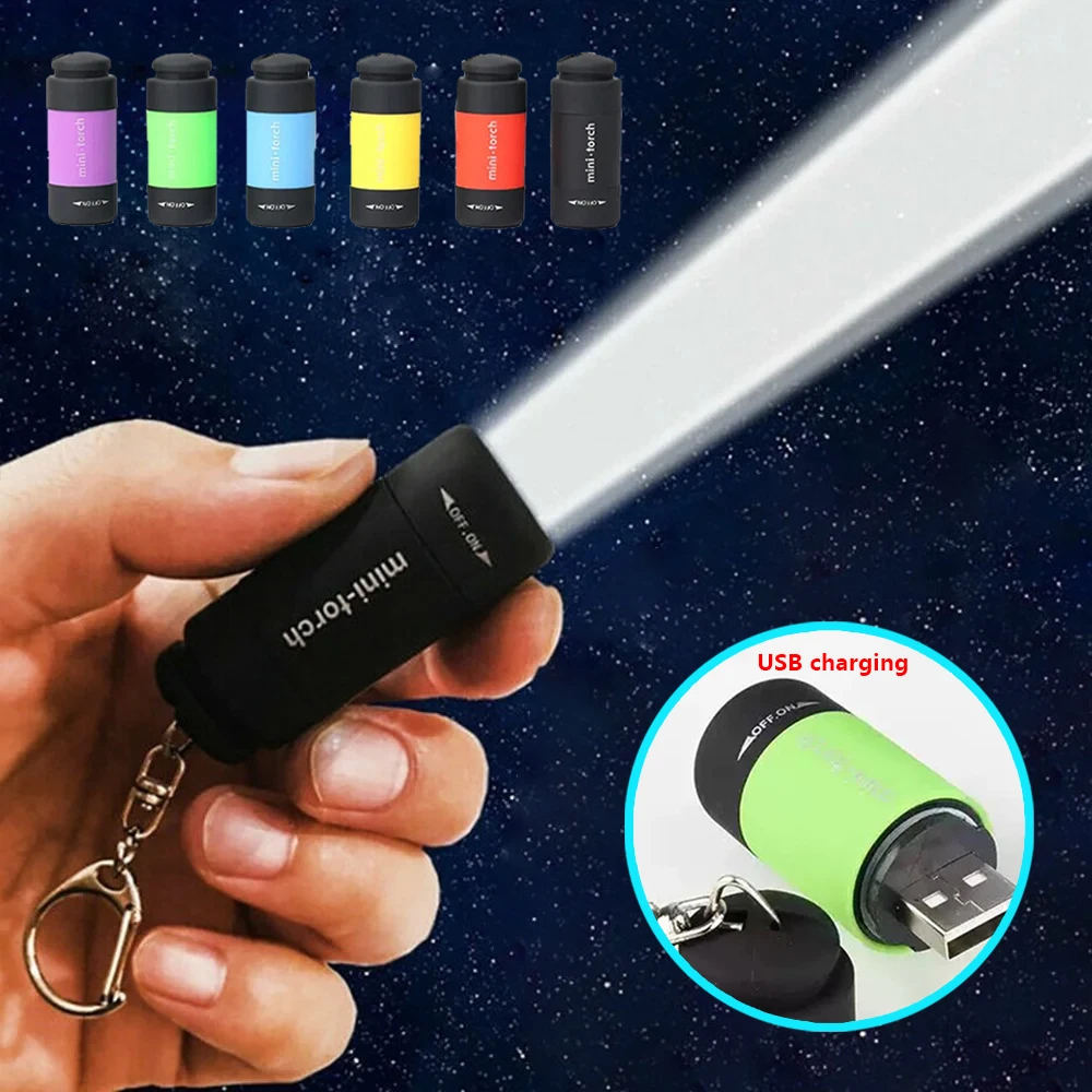 1PC nuevo Mini llavero linterna USB carga luz LED linterna impermeable llavero luz