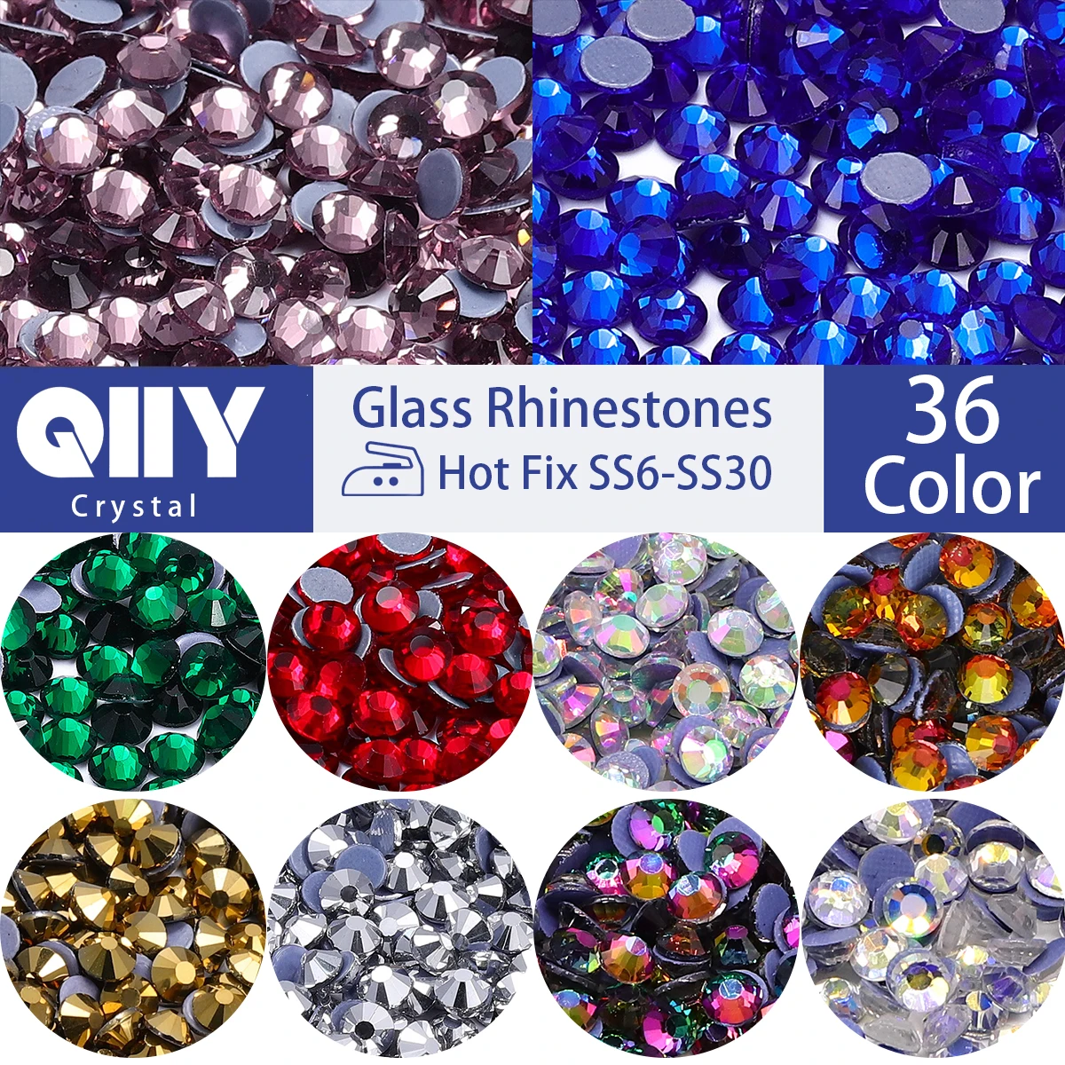 SS6-SS30 Glass Flatback Rhinestone Glitter Iron On Crystal Round Stones Hotfix Strass Rhinestones for DIY Craft Fabric Clothes