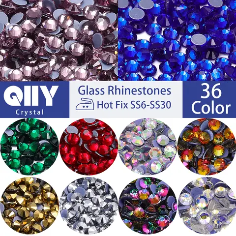 SS6-SS30 Glass Flatback Rhinestone Glitter Iron On Crystal Round Stones Hotfix Strass Rhinestones for DIY Craft Fabric Clothes