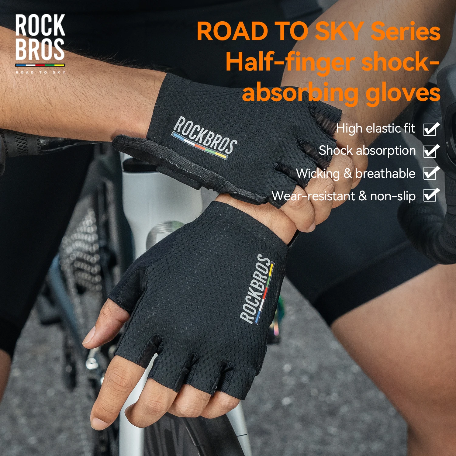 

ROCKBROS ROAD TO SKY Bike Gloves Breathable MTB Road Bicycle Gloves Anti-Slip SBR Pad Shock-Absorbing Half Finger Cycling Gloves