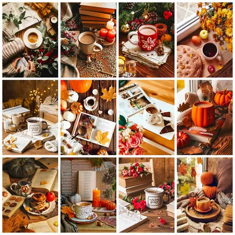 EverShine Diamond Embroidery Coffee Cup Landscape Handicraft Mosaic Kitchen Diamond Painting Autumn Full Square Drill Wall Art