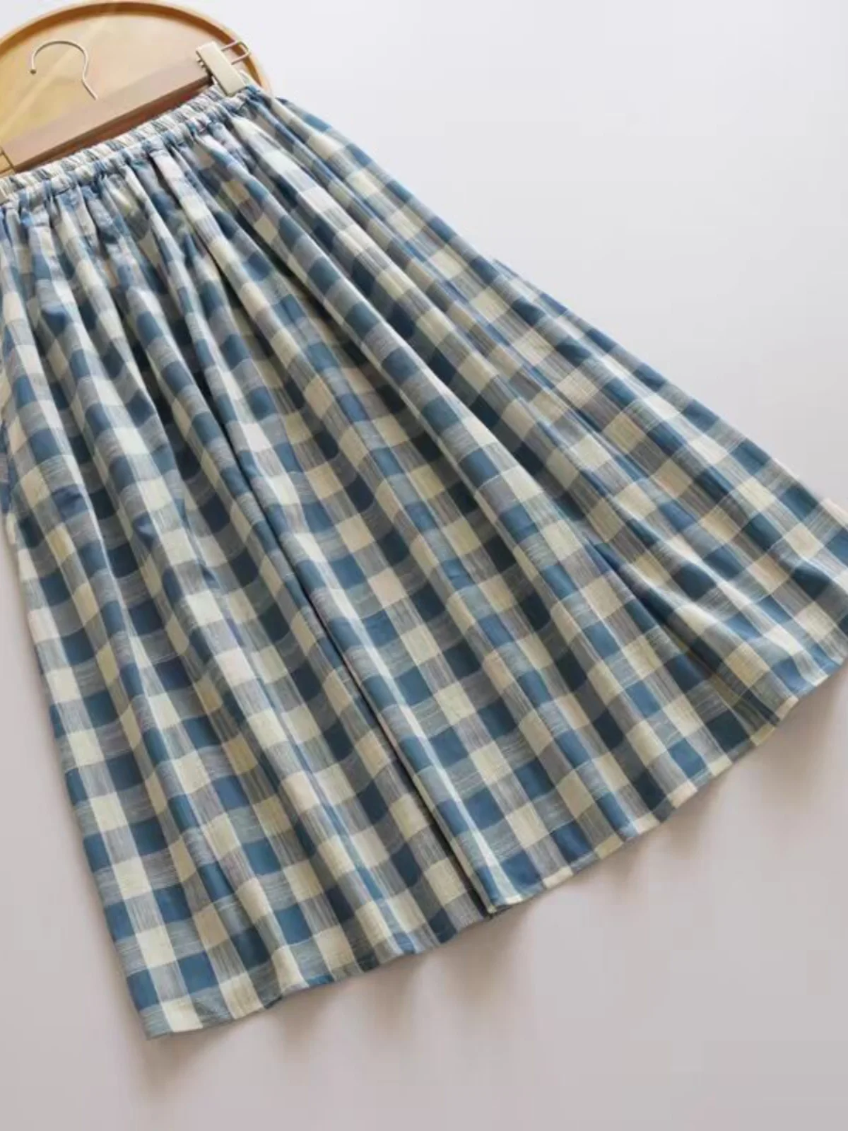 

Retro Japanese Sle Blue Plaid A-Line Midi Skirt Women's Summer 2025 High Waist Loose Fit Commute Sle Forest System Skirt