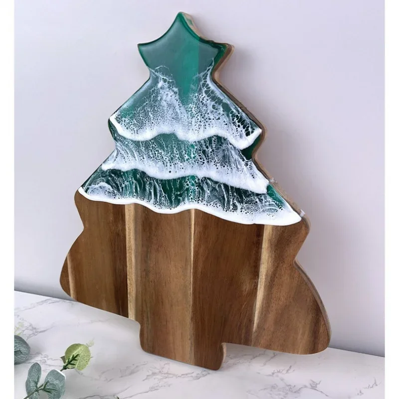 Resin and Acacia Wood Chopping Board,Chrismas Tree Cutting Block,Steak Bread Pizza Serving Tray,Kitchen Accessories,Gadgets