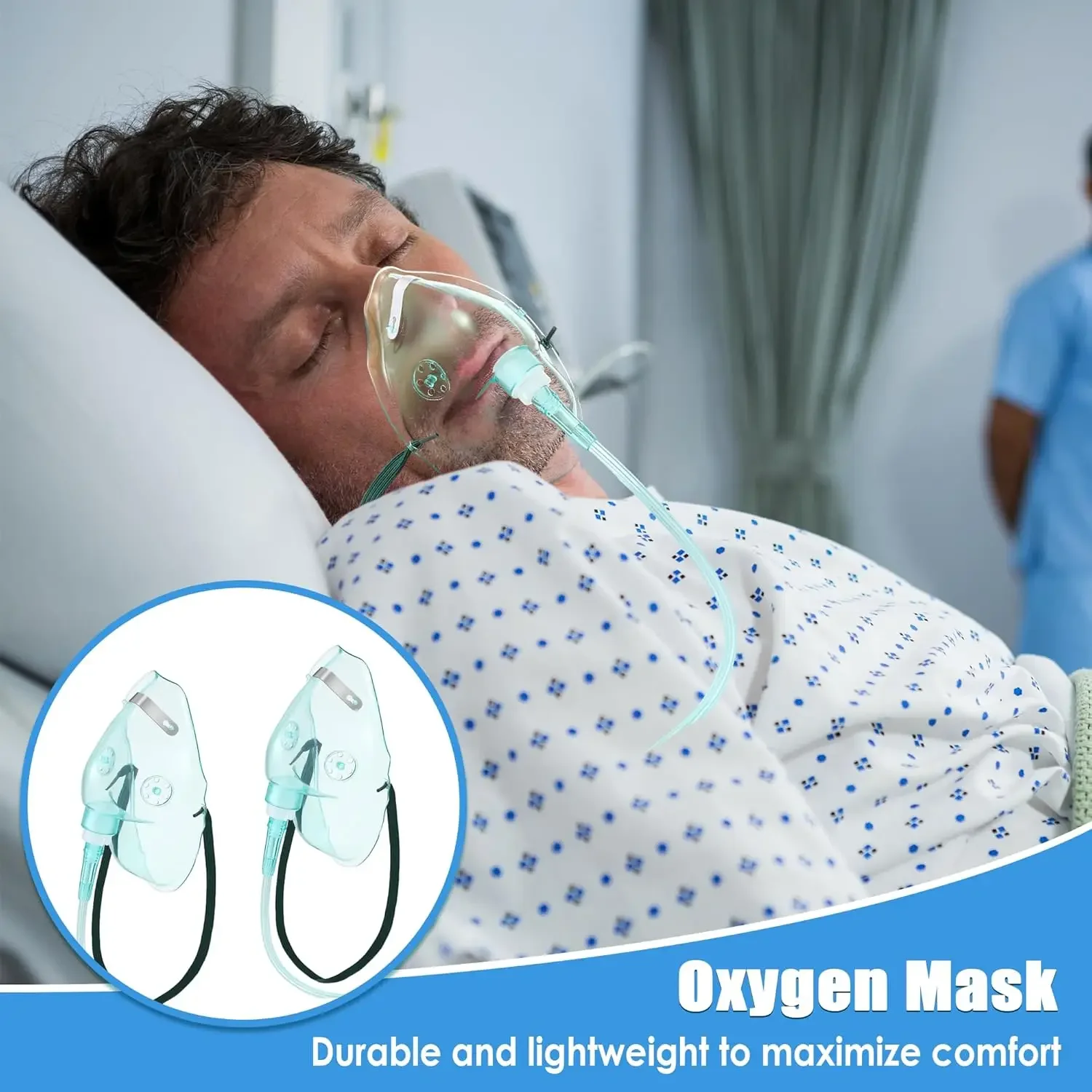 Adult Oxygen Mask with 1.5m Tubing Adjustable Elastic Strap Compatible with Home Oxygen Concentrator for Daily Oxygen Use