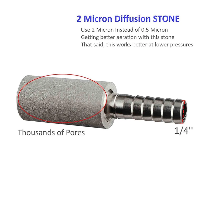 Aeration Stone with 20'' Silicon Hose, Stainless Steel 2 Micron Diffusion Stone with 1/4'' Barb Home brewing for Beer/Water