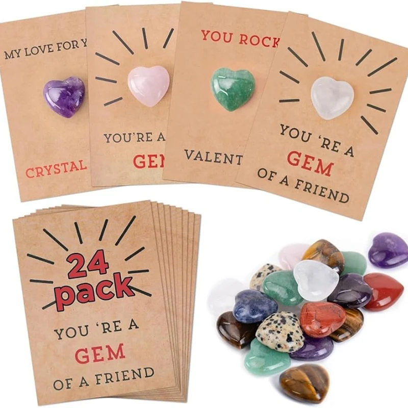 

Valentines Cards with Heart-Shape Crystal Stones Children's Valentine's Day gift for Kids