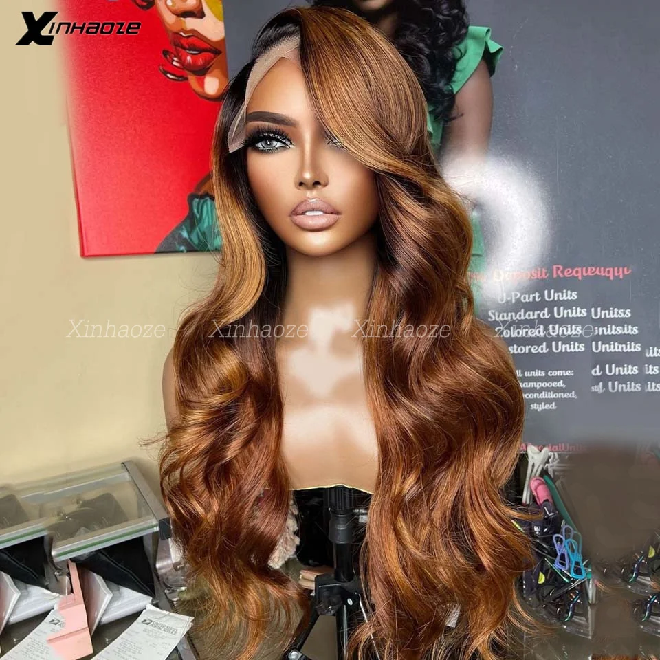 Wig jahe bagian samping 13x 6/360 renda depan Wig rambut manusia gelombang tubuh untuk WANITA HITAM 1B Wig renda rambut manusia atasan sutra oranye