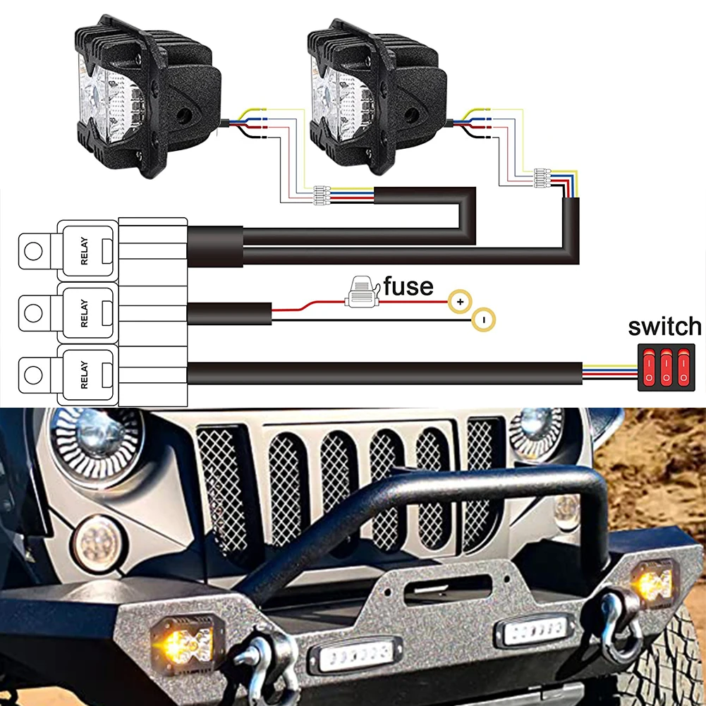 

1 Set Flush Mount Side Shooter Pods With Wiring Harness Kit 1Set White Light + Amber Solid & Strobe Side Light For Off Road Cars