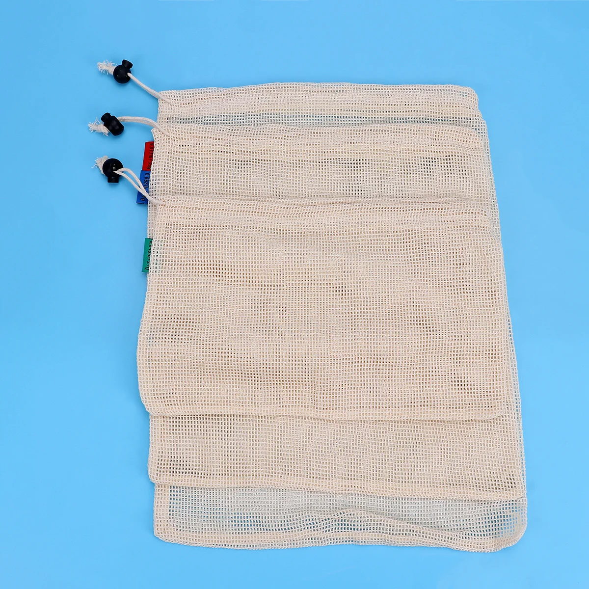 

3Pcs Fruit Vegetable Cotton Net Bags Drawstring Portable Shopping Storage Bags Sizes 43x30cm 35x30cm 20x30cm