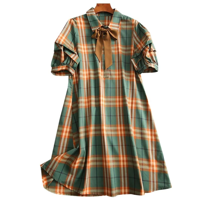 Halflange jurk damesjurken A-lijn geruite hoge taille vestidos streetwear korte mouw elegante hoge taille Y2k werk zomer 2025,