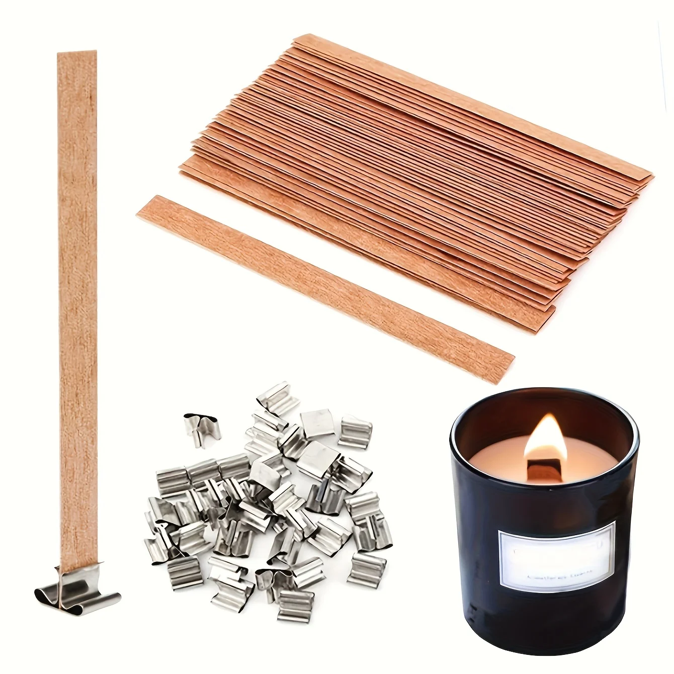 20 Stück/40 Stück/60 Stück – Kerzendochte aus Holz, natürliche Kerzenkerne, Kreuz aus Sojawachs, Kerzendochtkern aus Holz, mit Metallbasis für Kerze