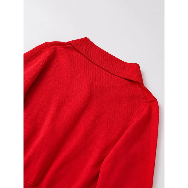 YENKYE Cárdigan de punto con cuello Peter Pan para mujer, abrigo suéter rojo de Navidad de manga larga con un solo pecho