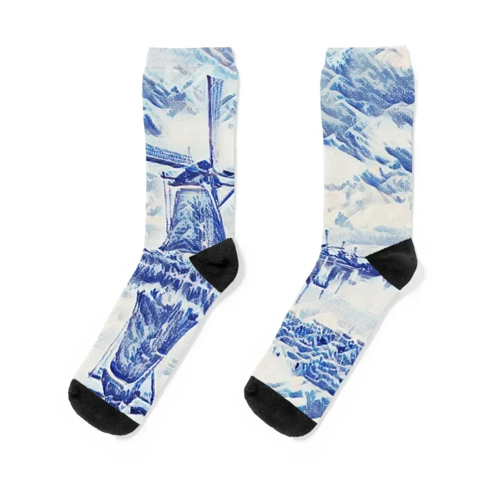 Dutch Mills Kinderdijk Delft Blue Socks hockey hip hop Toe sports Socks For Man Women's