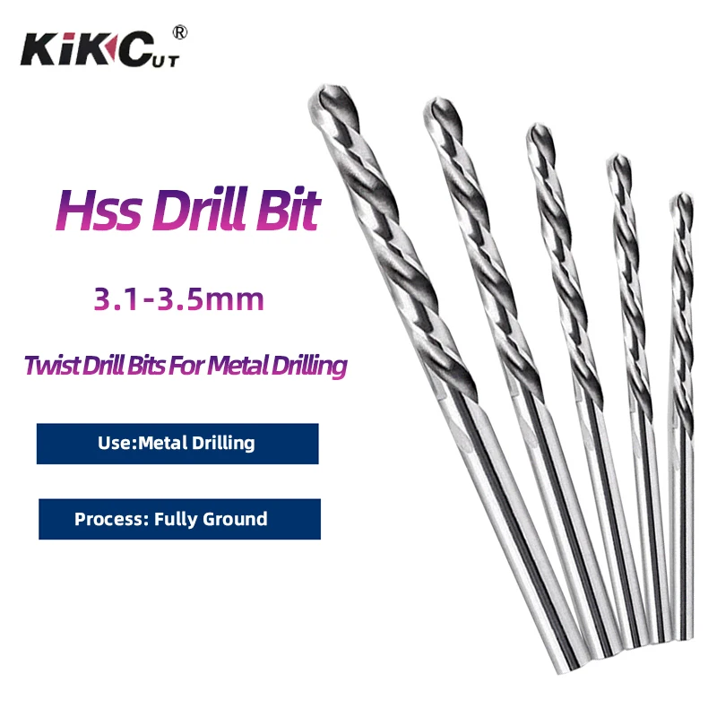 10PCS HSS Drill Bits Set 3.1-3.5 mm Straight Shank Twist Drill Bits Wood Cutting Drilling Tools