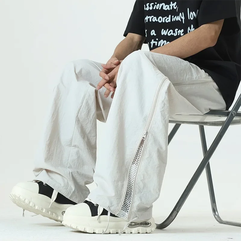 

Zippered straight pants mesh breathable loose casual pants Men's Clothing Y2k Clothes Men's Summer Pants Man Designer Clothes