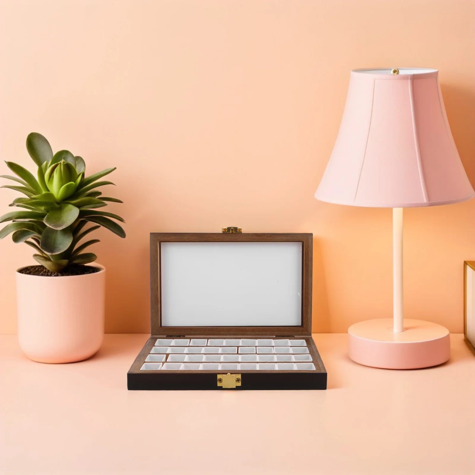 

Portable Wooden Watercolor Palette Box 36 Wells Professional Grade Compact Design for Artists Outdoor Painting