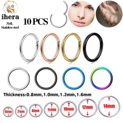 10PCS Silber Farbe Edelstahl Kleine Nase Ringe Septum Piercing Clicker Gold Farbe Runde Ohrringe Hoop Ohr Knorpel Schmuck