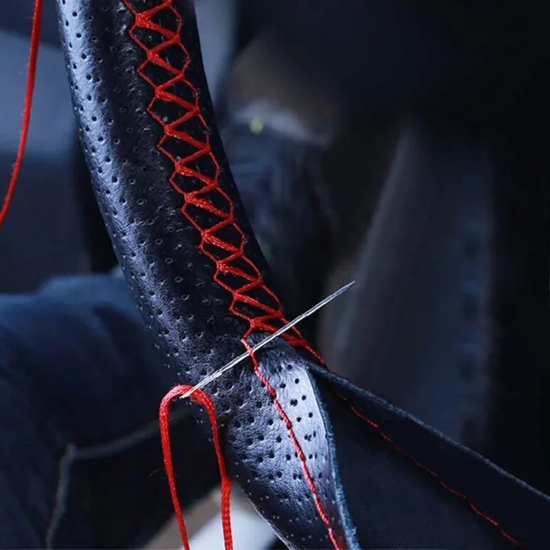 37 38cm Genuine Leather Car Steering Wheel Covers With Needle and Thread Universal Braid On Steering Wheel Cover DIY Car Styling