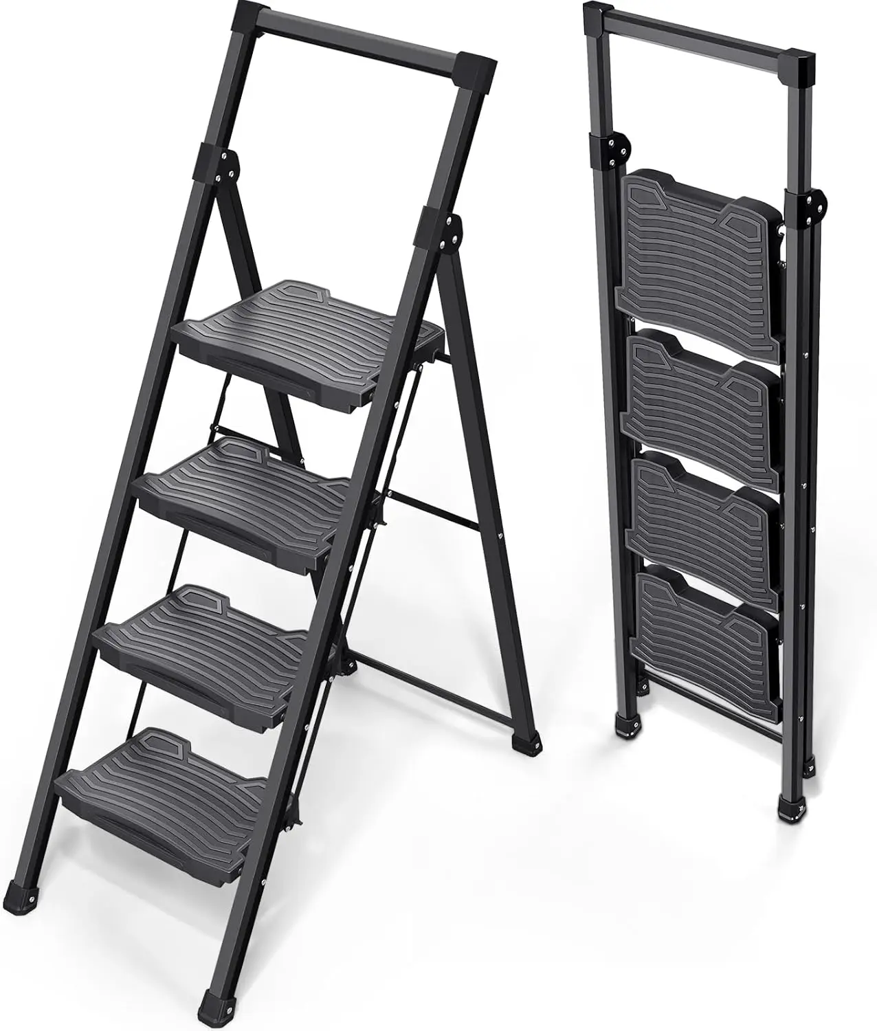 Step Ladder 4 Step Folding, 900lbs 4 Step Ladder with Anti-Slip Wide Pedal and Handrails, Lightwight Household Ladder