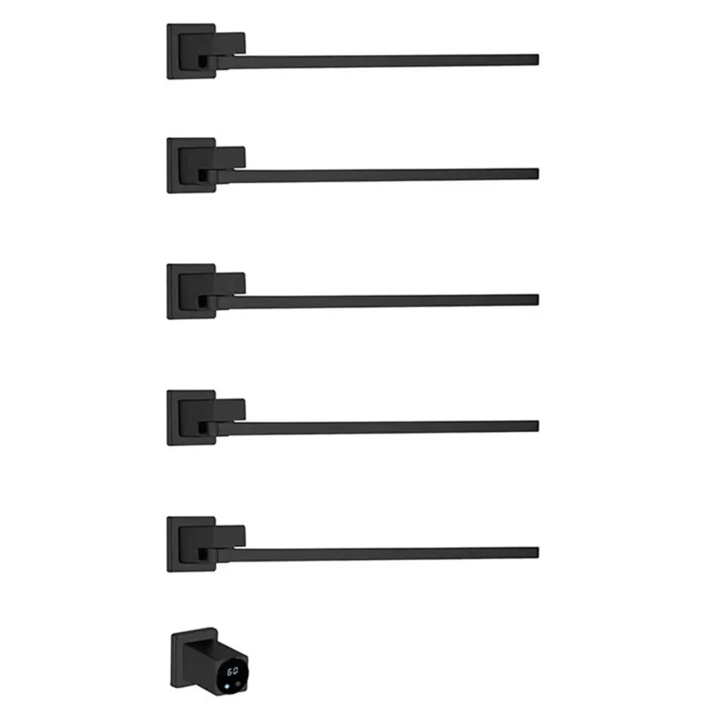 New Concealed Electric Towel Rails with 5 Square Rotatable Heated Rails 304 Stainless Steel Matte Black Electric Towel Rack