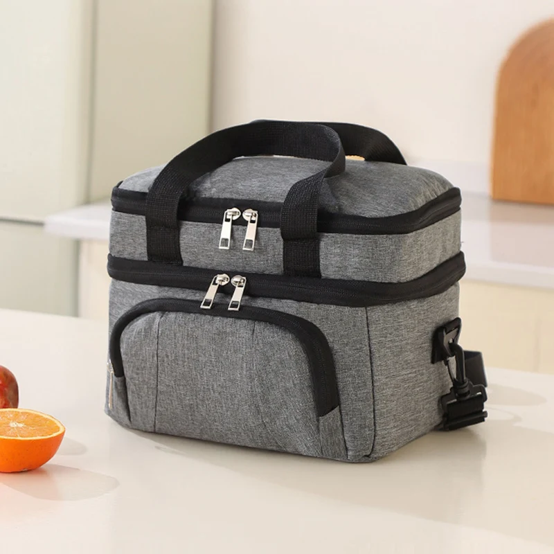 

Двухслойная сумка-холодильник для спортзала, большой изолированный контейнер для еды, коробка для обеда, пикника, рабочая сумка для прогулок, многофункциональная сумка для еды