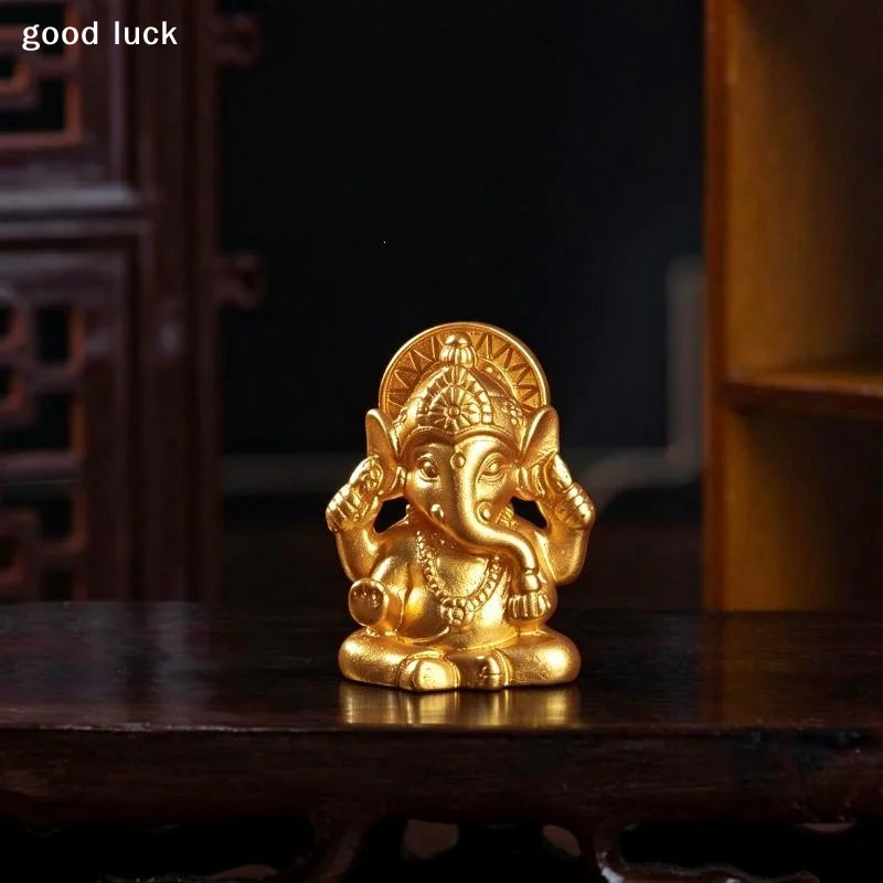 AnswerGolden Handcrafted Ganesha Statue Delicate Carved Patterns Shiny Finish For Home Meditation Desktop Decor
