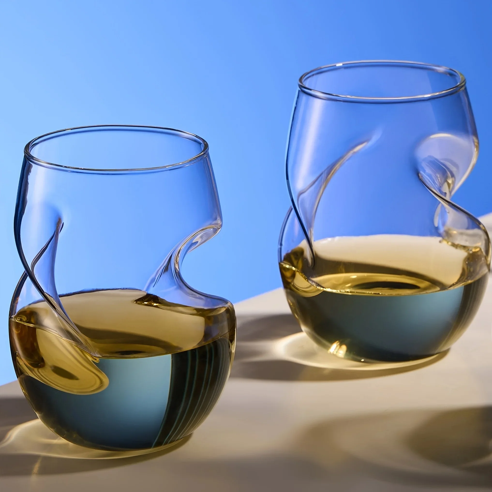 2pcs Creative Stemless Wine Glass (11.8oz Each), Featuring Innovative Spiral Aeration Design, Red White Wine Glasses.