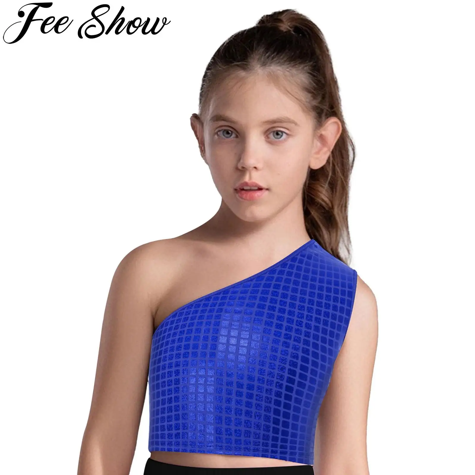 الفتيات واحد الكتف المعدني منقوشة سترة الجاز الهيب هوب شارع الرقص المحاصيل الدبابات القمم لعرض المدرسة التشجيع مرحلة الأداء