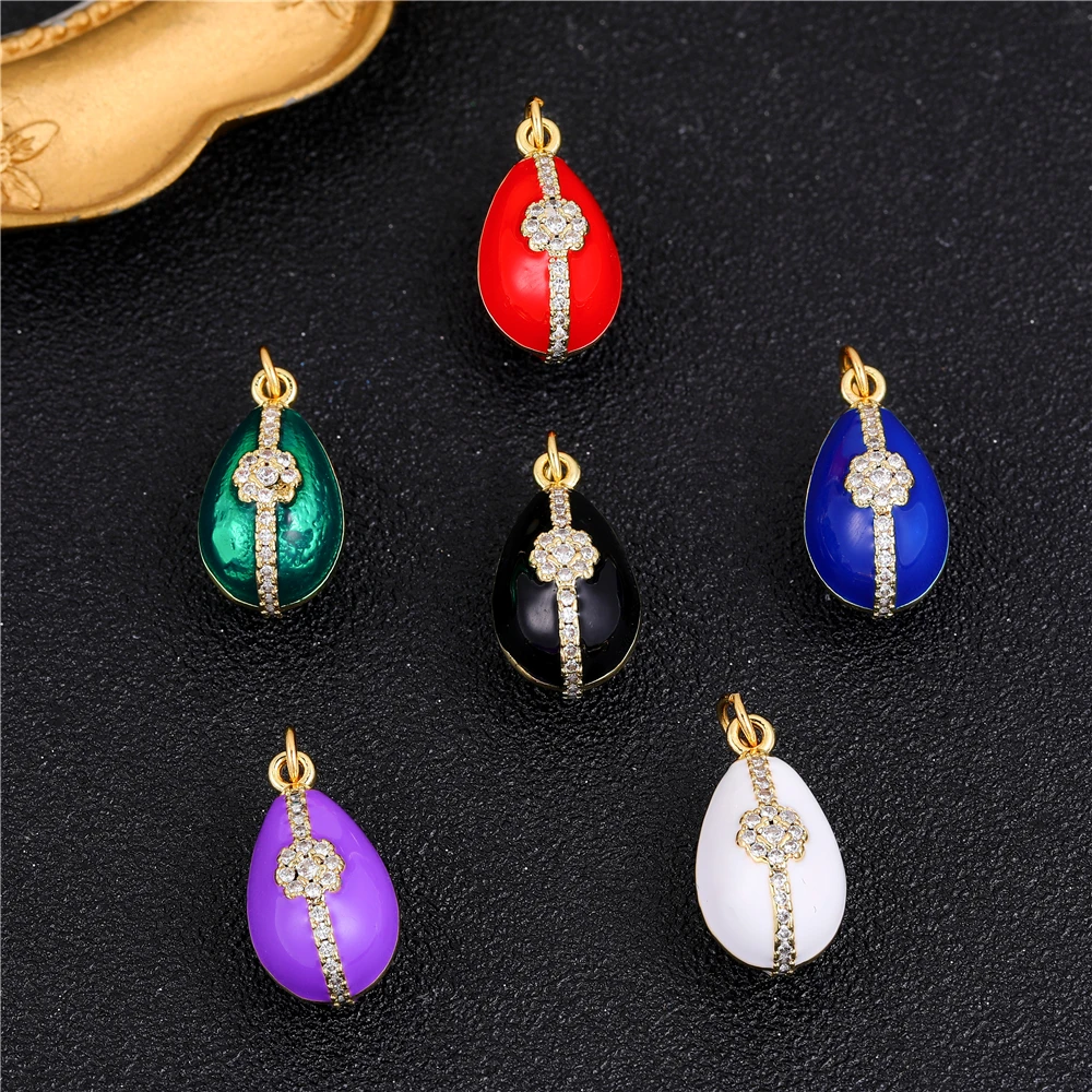 JUYA Colored Oil Dripping Egg  Pendants Micro-inlaid Zircon Flower Pattern Fat Melon Seeds Pendants High-end Jewelry Wholesale