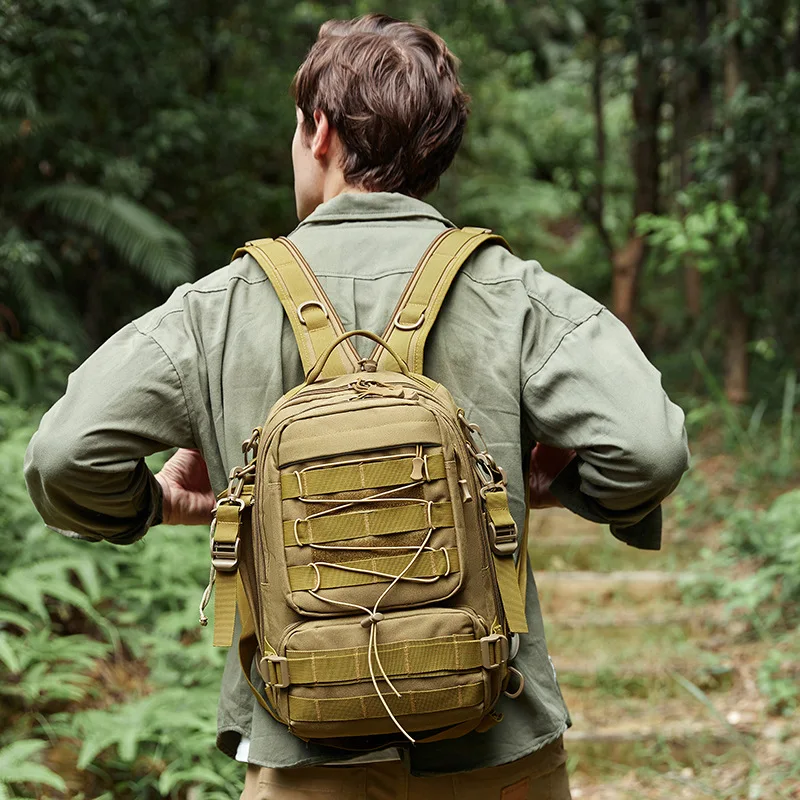 Tactical Camo Outdoor Backpack - Lightweight Cycling Fishing Crossbody Sling Pack for Men Waterproof Multi-Compartment Hiking