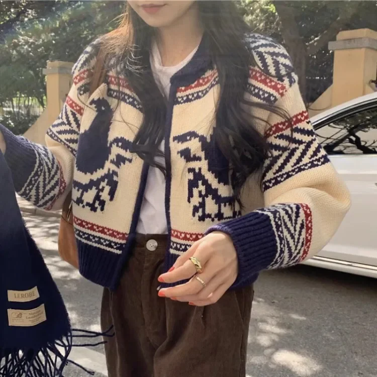 Fashion Vintage Zipper Sweaters Coats 2024 Autumnn New O-neck Knitted Cardigan Y2k Grunge Long Sleeve Cardigans Mujer