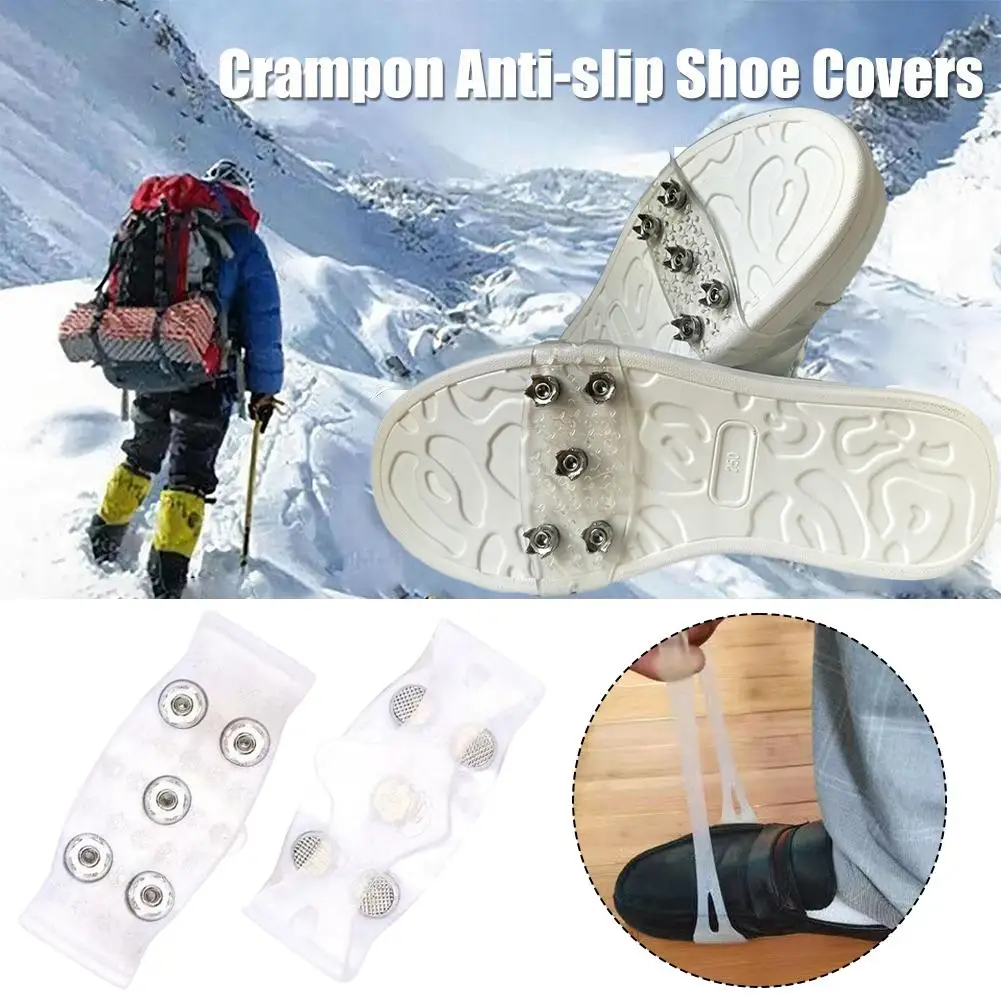 Shoes Ice Cleats With 5 Steel Studs PET rubber Ice Snow Spikes Anti-slip Outdoor Climbing Boots Ice Snow Grips Crampons Gripper