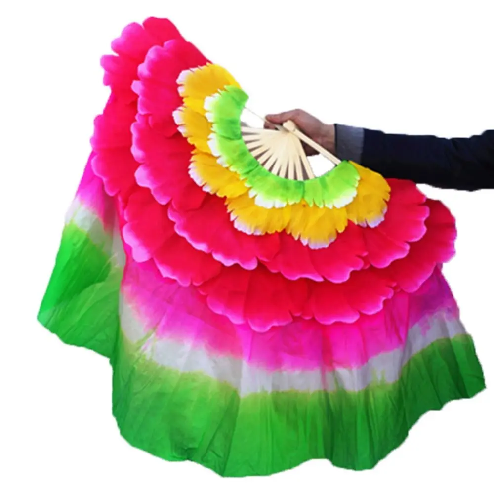 

31/36 см танцевальный веер с двойным лепестком, 5 слоев, китайский короткий веер для танца живота + 35 см, полукруглая шелковая вуаль, пары реквизита для выступлений