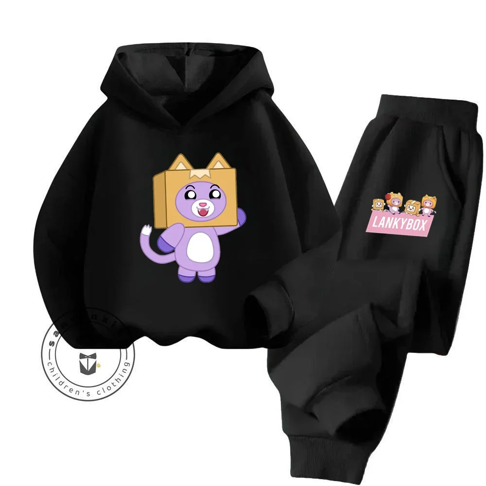 Lankybox Cartoon Exquisite Details Design High Quality Solid Color Children Boys and Girls Autumn Winter Long Sleeve Hoodie Sets