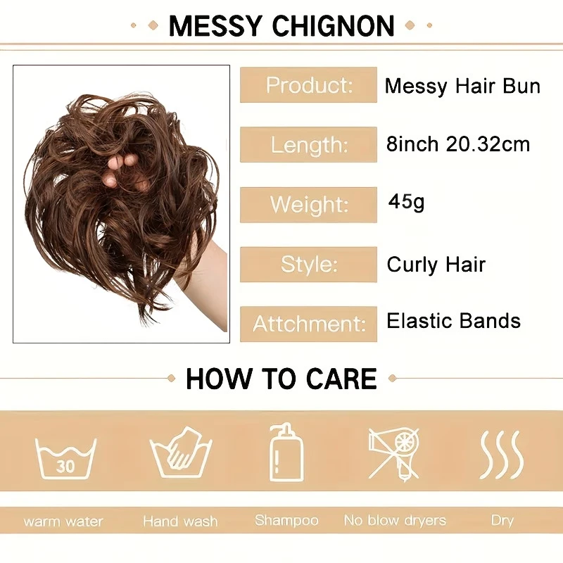Synthetic Hair Bun Extensions Messy Curly Elastic Hair Scrunchies Hairpieces Synthetic Chignon Donut Updo Hair Pieces for Women