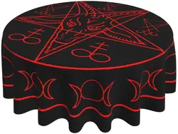 Satanic Wiccan Symbols Goat Round Tablecloth 60 Inch Table Cover Tabletop Decoration Waterproof Table Cloths for Dining Table