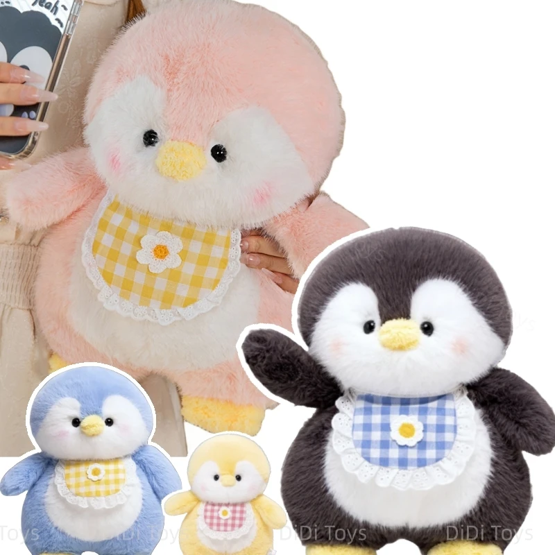 Cute Fluffy Grey Penguin Plushie Stuffed Cuddly Animals Blue Pink Bibs Penguins Polar Dolls Peluche Plush Toys for Kids Birthday