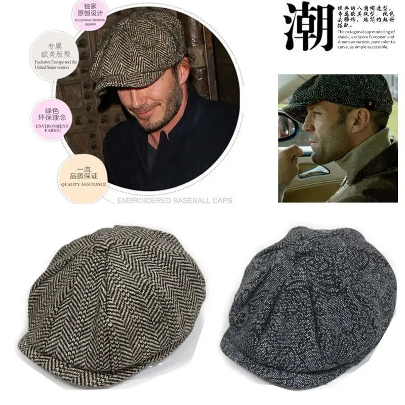 

Beret Hat Men Cotton Newsboy Painter Cap European Style Herringbone Octagonal