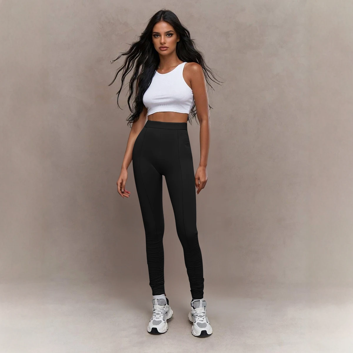Women's Leggings All Season Korean Skinny Fit Fold Bright Line Decoration High Waist Ankle Slim Casual Leggings