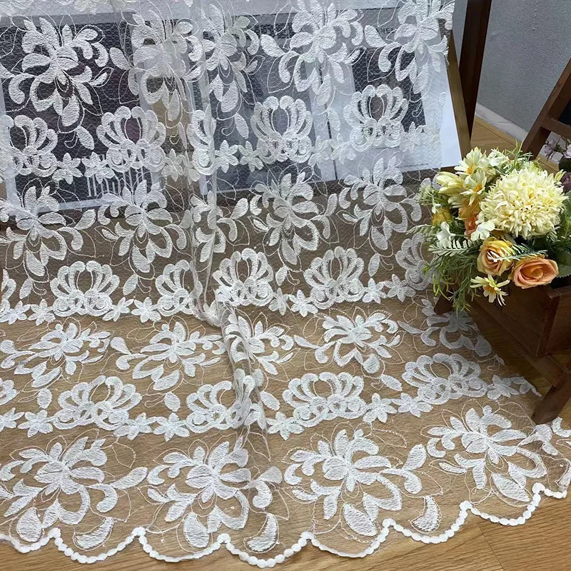 

New diamond mesh cotton yarn lace sequin embroidered fabric women's dresses wedding gowns embroidered fabric sewing materials