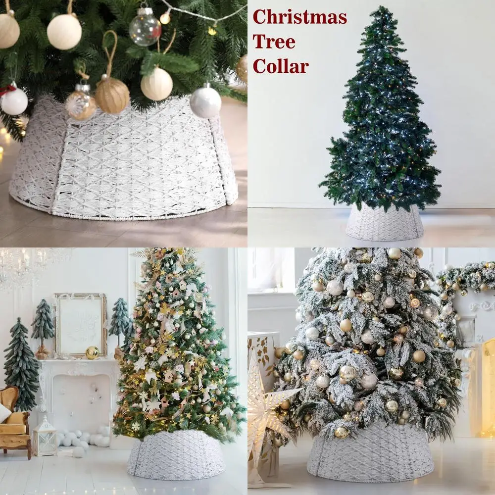 

Woven Rattan Christmas Tree Collar, Neutral Wicker Tree Skirt, Rustic Farmhouse Christmas Stand Base Cover Decor Handmade X-Shap