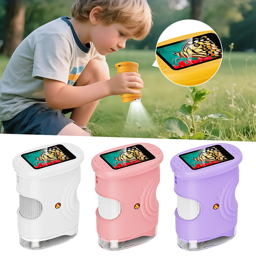 

1000X Handheld Microscope for Kids 2.0" Screen Rechargeable Mini Pocket Digital Microscopes Portable Edu Gift Children Students