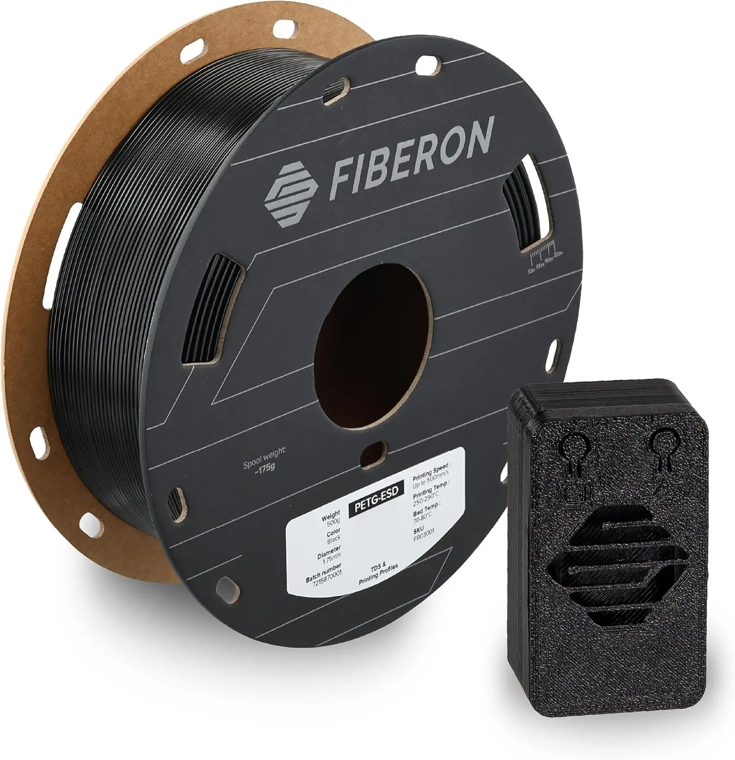 Polymaker Fiberon PETG-ESD Filament 1.75mm Black 0.5kg – Electrostatic Discharge Safe, Tough PETG 3D Printer Filament