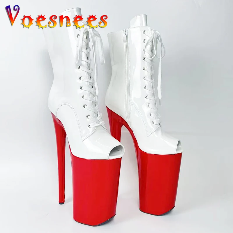 

26cm Stripper Shoes New Super High Heel Nightclub Ankle Boots Women Zip Design Round Toe Boot 16CM Platform Sexy Model Heels