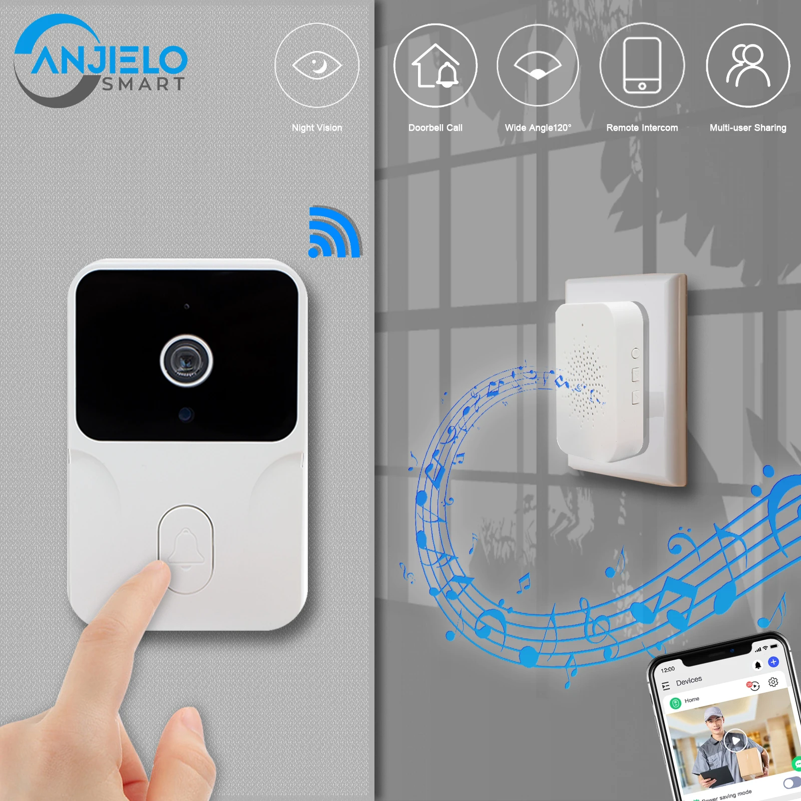 Wifi Video Doorbell with HD Camera Wireless Security Intercom for Home Tuya Smart Apartment Door Bell Outdoor IR Night Vision