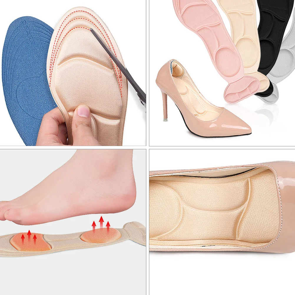 

4Pairs Anti-Skid Massage Insoles Breathable Heel Cushion Support Sweat Absorption Foot Care Pads for High Heels Boots Dress
