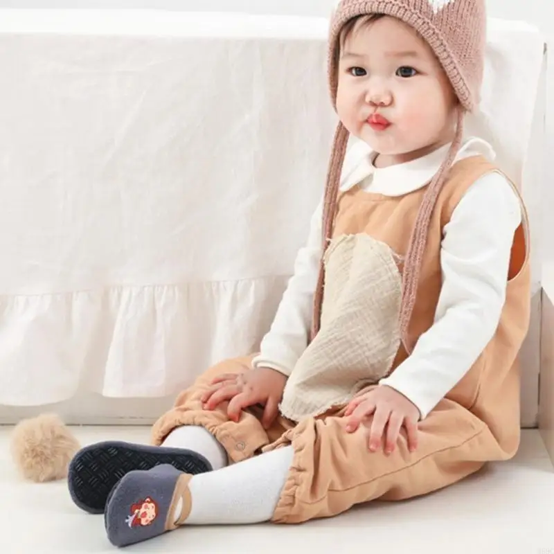 جوارب M89C مطاطية للرضع أحذية ناعمة للأحذية المسطحة الدافئة للأطفال في الأماكن المغلقة