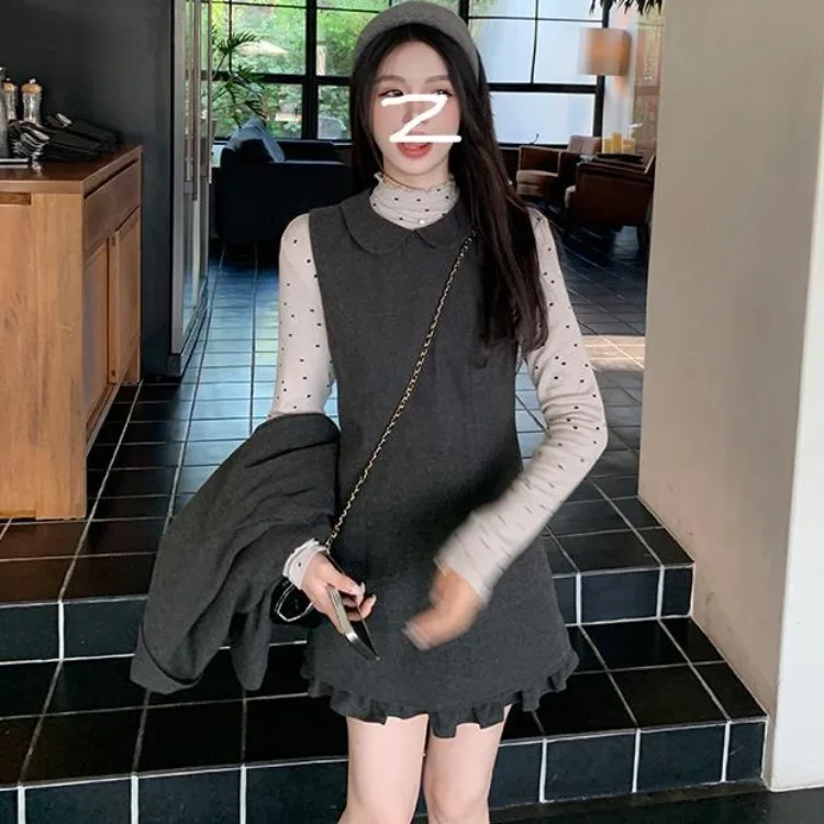 

Ранняя осень, вязаный топ с рюшами и шерстяным комплектом для женщин, шикарный комплект из двух предметов Long Sve